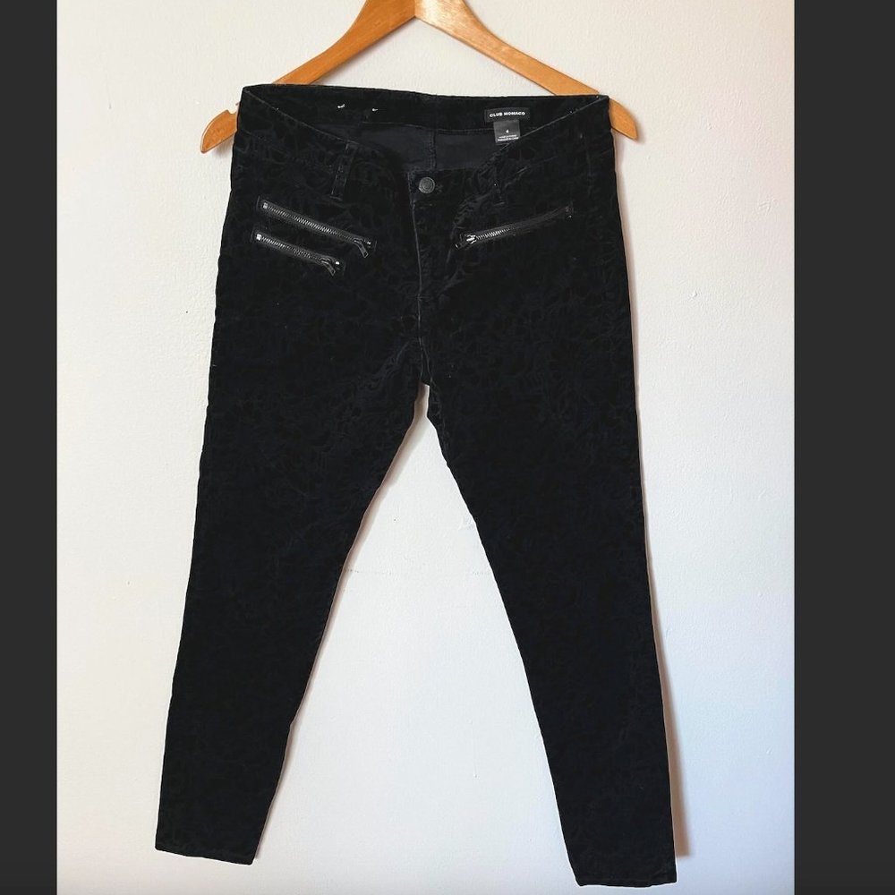 Club Monaco, Size 4, Black Velvet Floral Print Pants